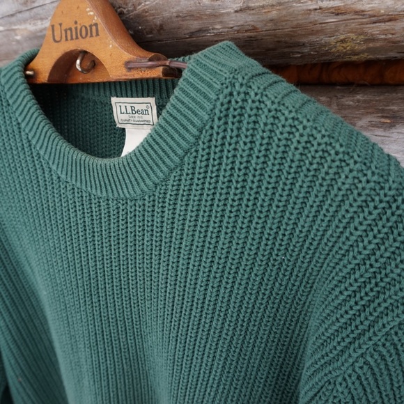 LL Bean soft green cotton crewneck sweater Large - Picture 3 of 4